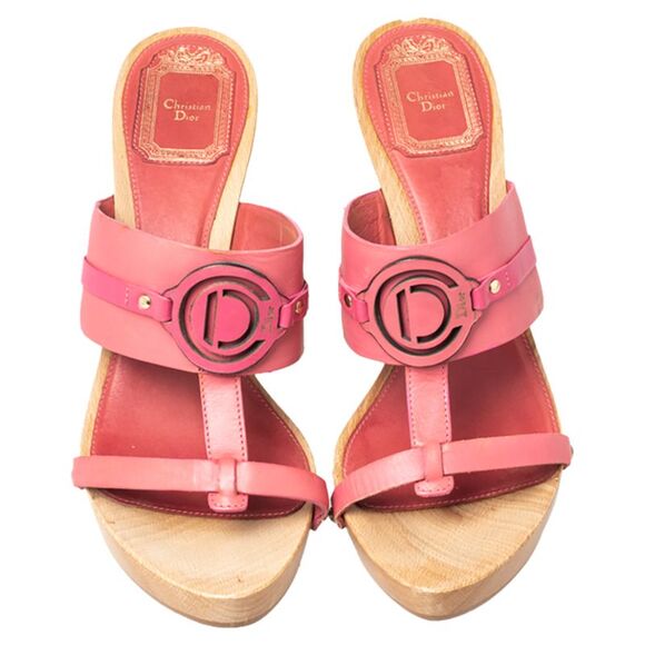 Dior Pink Leather Logo Embellished Slide Sandals Size 37.5 - Picture 3 of 4